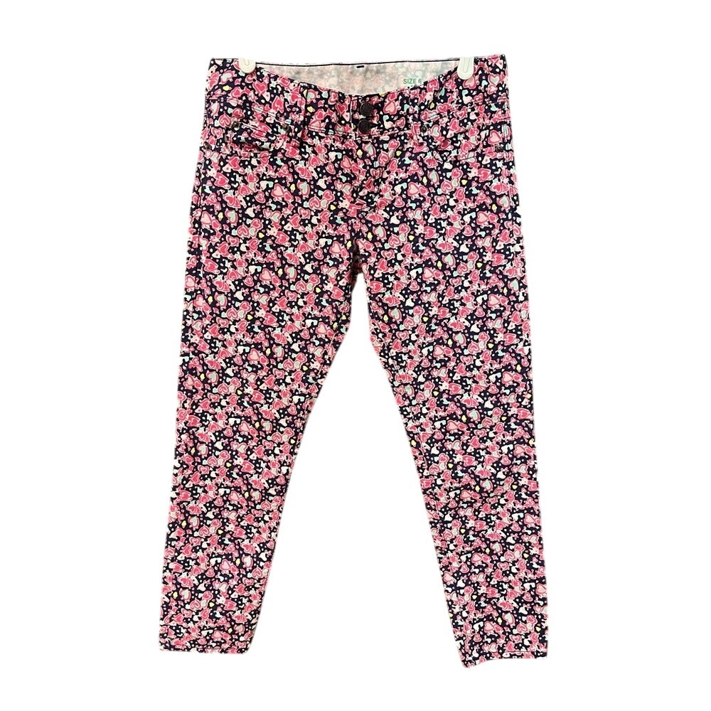 Lilly Pulitzer Worth Skinny Mini Pants Pink Navy Heart Print Size 6 Ankle Crop